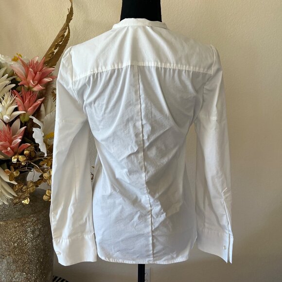 George Stretch Minimalist Pointed Collar Pleated Front Hidden Button Career Top - Picture 3 of 9